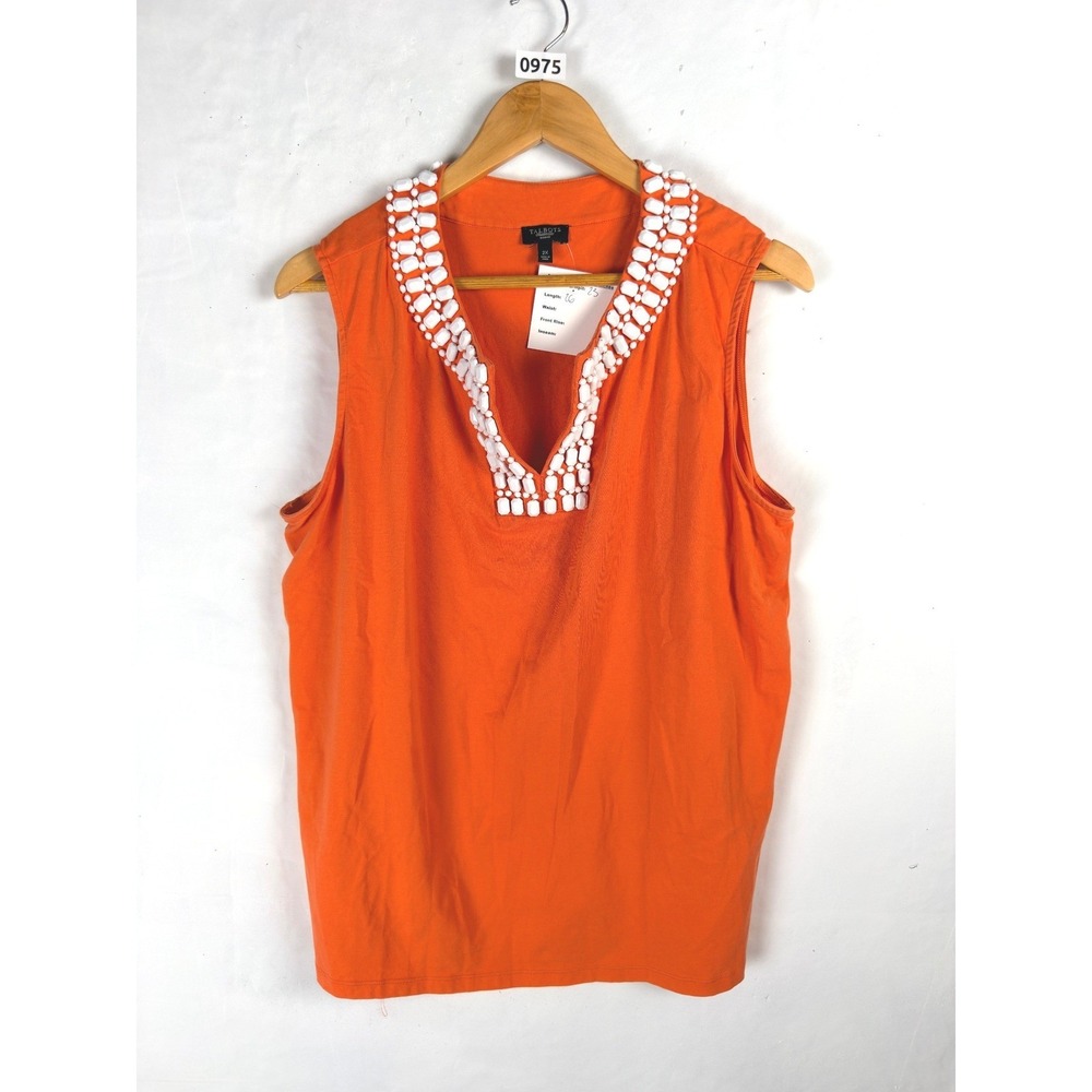 2/$30 Talbots Orange Beaded V-Neck Sleeveless Knit Tank Top 2X